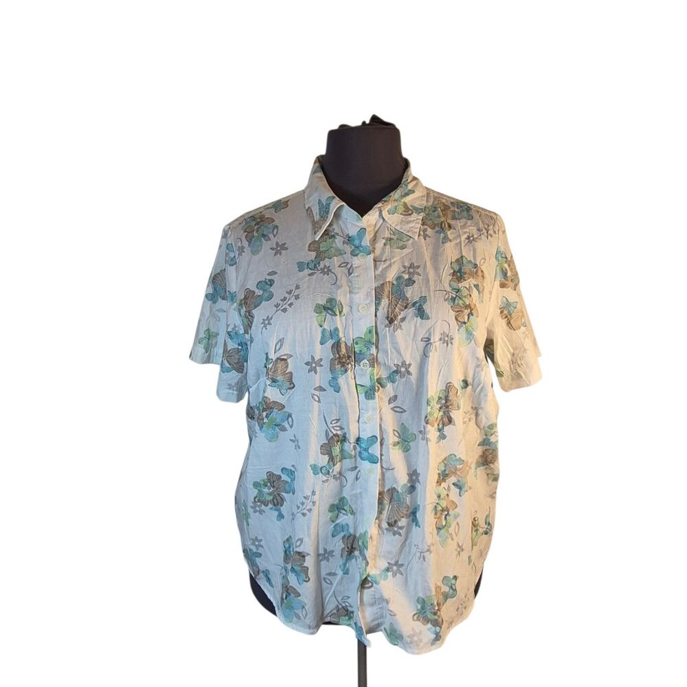 Lemon Grass Women's Crinkle Butterfly Blouse Size 1X